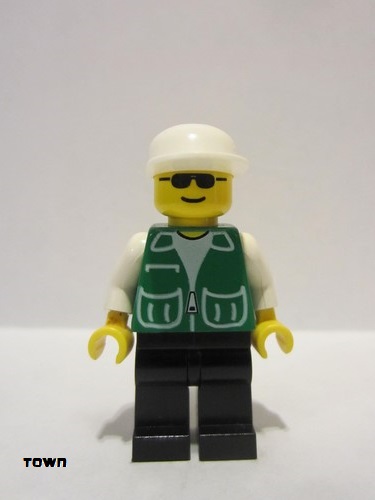 lego 1995 mini figurine trn030 Citizen Jacket Green with 2 Large Pockets - Black Legs, White Cap 