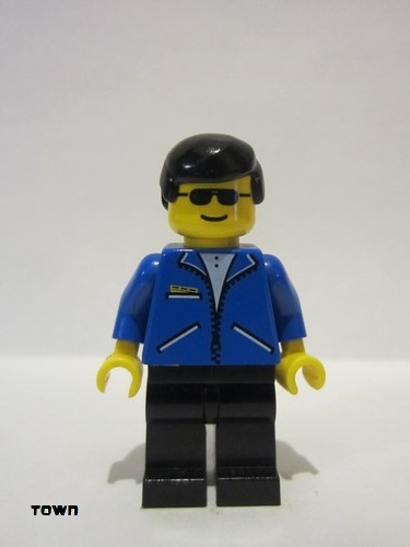 lego 1996 mini figurine jbl004 Citizen Jacket Blue - Black Legs, Black Male Hair, Sunglasses 