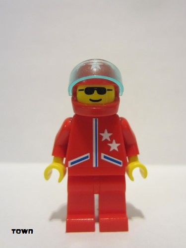 lego 1996 mini figurine jstr003 Citizen Jacket 2 Stars Red - Red Legs, Red Helmet 7 White Stars, Trans-Light Blue Visor 