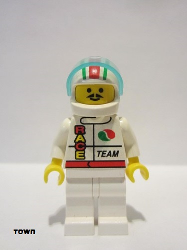 lego 1996 mini figurine oct045 Octan Race Team, White Legs, White Red/Green Striped Helmet, Trans-Light Blue Visor 