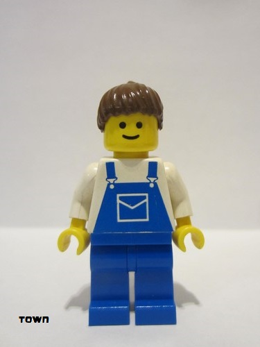 lego 1996 mini figurine ovr017 Citizen Overalls Blue with Pocket, Blue Legs, Brown Ponytail Hair 