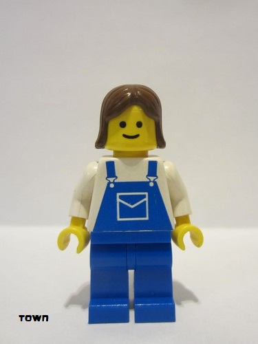 lego 1996 mini figurine ovr018 Citizen Overalls Blue with Pocket, Blue Legs, Brown Female Hair 