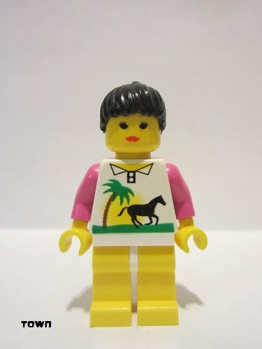 lego 1996 mini figurine par002 Citizen Horse and Palm - Yellow Legs, Black Ponytail Hair 