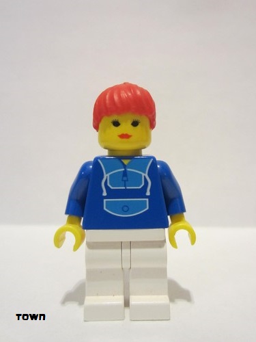 lego 1996 mini figurine par024 Citizen Jogging Suit - White Legs, Red Ponytail Hair 