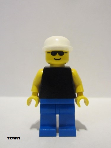 lego 1996 mini figurine pln048 Citizen Plain Black Torso with Yellow Arms, Blue Legs, Sunglasses, White Cap 