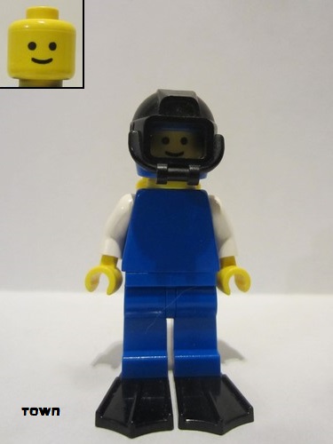 lego 1996 mini figurine pln100 Citizen Plain Blue Torso with White Arms, Blue Legs, Blue Helmet, Black Underwater Visor, Yellow Airtanks, Black Flippers - Diver 