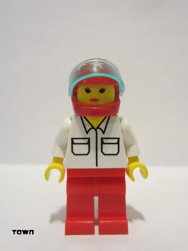 lego 1996 mini figurine rac010 Citizen Shirt with 2 Pockets, Red Legs, Red Helmet 7 White Stars, Trans-Light Blue Visor 