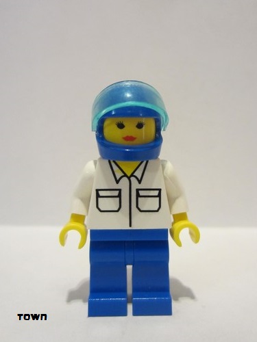 lego 1996 mini figurine rac011 Citizen Shirt with 2 Pockets, Blue Legs, Blue Helmet, Trans-Light Blue Visor 