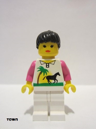 lego 1996 mini figurine trn013 Citizen Horse and Palm - White Legs, Black Ponytail Hair 