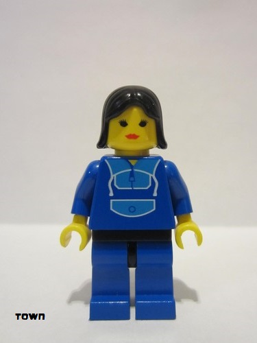 lego 1996 mini figurine trn014 Citizen Jogging Suit, Blue Legs with Black Hips, Black Female Hair 
