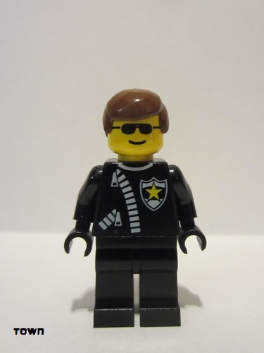 lego 1996 mini figurine trn043 Police Zipper with Sheriff Star, Brown Male Hair 
