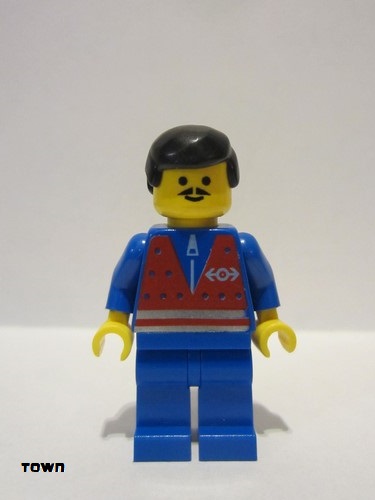 lego 1996 mini figurine trn072 Citizen Red Vest and Zipper - Blue Legs, Black Male Hair 