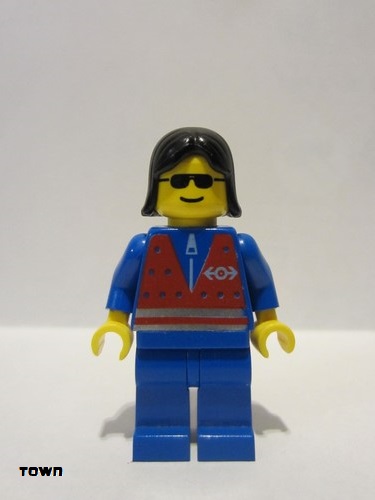 lego 1996 mini figurine trn073 Citizen Red Vest and Zipper - Blue Legs, Black Female Hair 