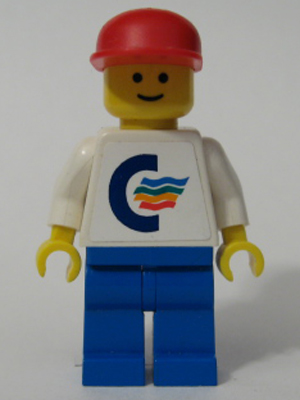lego 1997 mini figurine CL001 Citizen Color Line - White Torso (Sticker) with White Arms, Blue Legs, Red Cap 