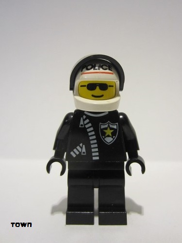 lego 1997 mini figurine cop043 Police Zipper with Sheriff Star, White Helmet with Police Pattern, Black Visor, Sunglasses 