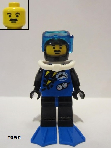 lego 1997 mini figurine div001a Divers Blue, Black Helmet, Blue Flippers 