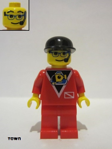 lego 1997 mini figurine div009 Divers Control 2, Red Legs, Black Cap, Glasses and Headset 