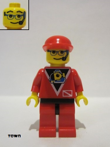 lego 1997 mini figurine div011 Divers Control 2, Red Legs with Black Hips, Red Cap 
