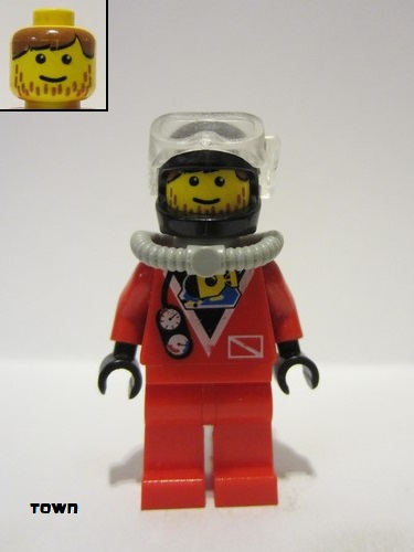 lego 1997 mini figurine div014 Divers Red Diver 2, Red Legs, Black Helmet 