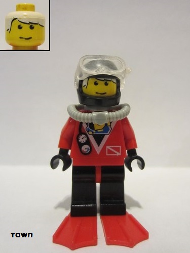 lego 1997 mini figurine div019 Divers Red Diver 2, Black Legs with Red Hips, Black Helmet, Red Flippers 