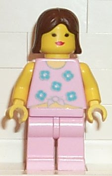 lego 1997 mini figurine par008 Citizen Blue Flowers - Pink Legs, Brown Female Hair 
