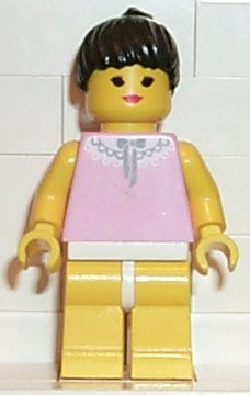 lego 1997 mini figurine par042 Citizen Gray and White Collar - Yellow Legs, Black Ponytail Hair 