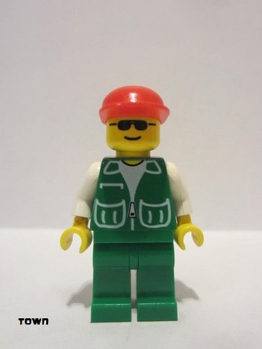 lego 1997 mini figurine pck017 Citizen Jacket Green with 2 Large Pockets - Green Legs, Red Cap, Black Sunglasses 