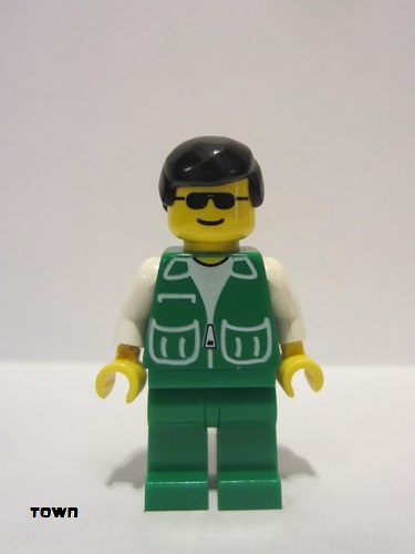 lego 1997 mini figurine pck019 Citizen Jacket Green with 2 Large Pockets - Green Legs, Black Male Hair 
