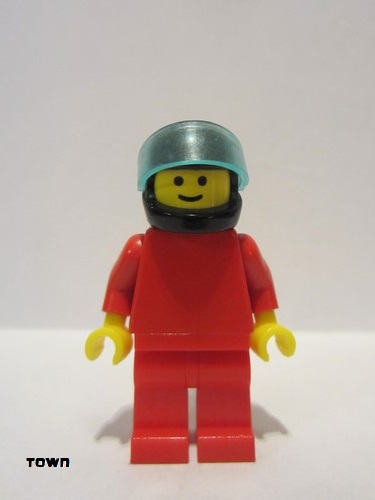lego 1997 mini figurine pln070 Citizen Plain Red Torso with Red Arms, Red Legs, Black Helmet, Trans-Light Blue Visor 