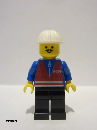 lego 1997 mini figurine trn053 Citizen Red Vest and Zipper - Black Legs, White Construction Helmet 