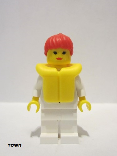 lego 1997 mini figurine trn092 Citizen Shirt with 2 Pockets, White Legs, Red Ponytail Hair, Life Jacket 