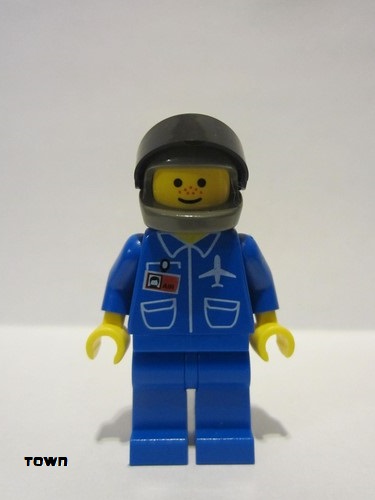 lego 1998 mini figurine air017 Airport Blue, Blue Legs, Dark Gray Helmet, Black Visor 