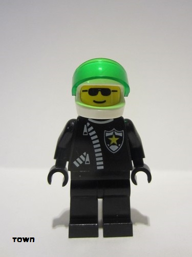 lego 1998 mini figurine cop018 Police Zipper with Sheriff Star, White Helmet, Trans-Green Visor 