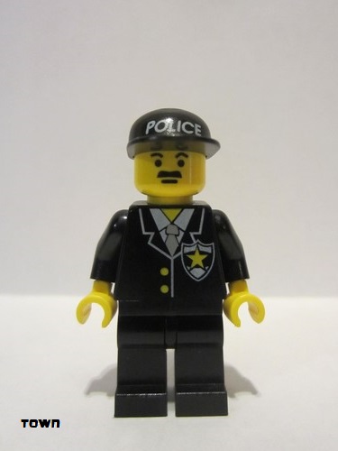 lego 1998 mini figurine cop034 Police Suit with Sheriff Star, Black Legs, Black Cap with Police Pattern 