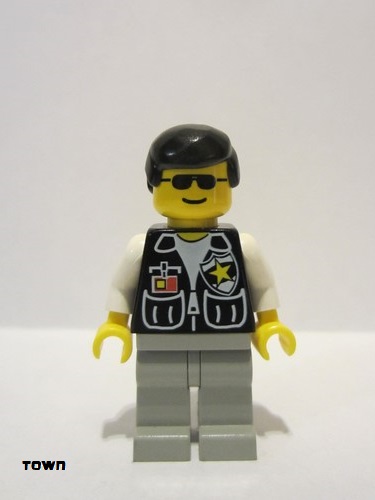 lego 1998 mini figurine cop037 Police Sheriff Star and 2 Pockets, Light Gray Legs, White Arms, Black Male Hair 