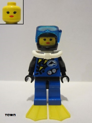 lego 1998 mini figurine div002a Divers Blue, Female, Yellow Flippers 