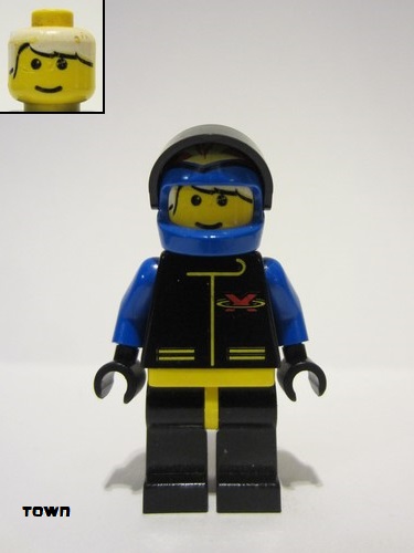 lego 1998 mini figurine ext001 Extreme Team Blue, Blue Flame Helmet, White Bangs 