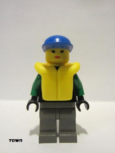 lego 1998 mini figurine ext004 Extreme Team Green, Dark Gray Legs, Blue Cap, Life Jacket 
