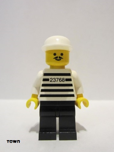 lego 1998 mini figurine jail003 Police - Jailbreak Joe Black Legs with White Cap 