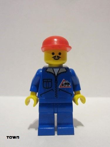 lego 1998 mini figurine jbl009 Citizen Bulldozer Logo - Blue Legs, Red Cap 