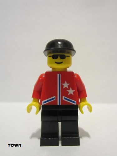 lego 1998 mini figurine jstr004 Citizen Jacket 2 Stars Red - Black Legs, Black Cap 