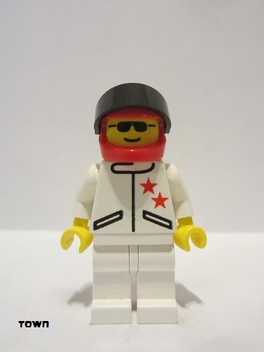 lego 1998 mini figurine jstr009 Citizen Jacket 2 Stars White - White Legs, Red Helmet, Black Visor 