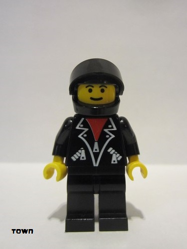 lego 1998 mini figurine lea005 Citizen Leather Jacket with Zippers - Black Legs, Black Helmet, Black Visor, Male 