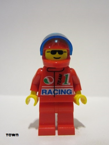 lego 1998 mini figurine oct071 Octan Racing, Red Legs, Red Helmet, Trans-Dark Blue Visor 
