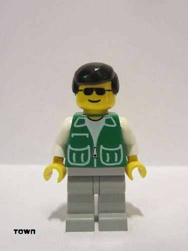 lego 1998 mini figurine pck010 Citizen Jacket Green with 2 Large Pockets - Light Gray Legs, Black Male Hair 