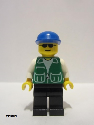 lego 1998 mini figurine pck011 Citizen Jacket Green with 2 Large Pockets - Black Legs, Blue Cap 