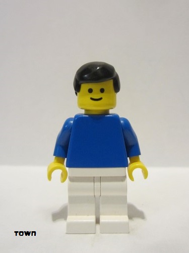 lego 1998 mini figurine pln055 Citizen Plain Blue Torso with Blue Arms, White Legs, Black Male Hair 