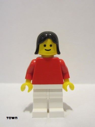 lego 1998 mini figurine pln153 Citizen Plain Red Torso with Red Arms, White Legs, Black Female Hair 