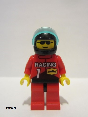 lego 1998 mini figurine rac001 Racing Team 1 Black Helmet, Trans-Light Blue Visor 