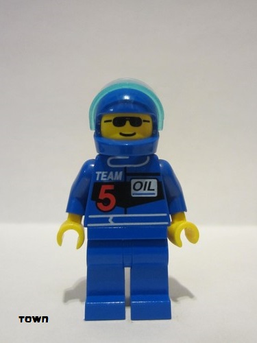 lego 1998 mini figurine rac004 Racing Team 5 Blue Helmet, Trans-Light Blue Visor 